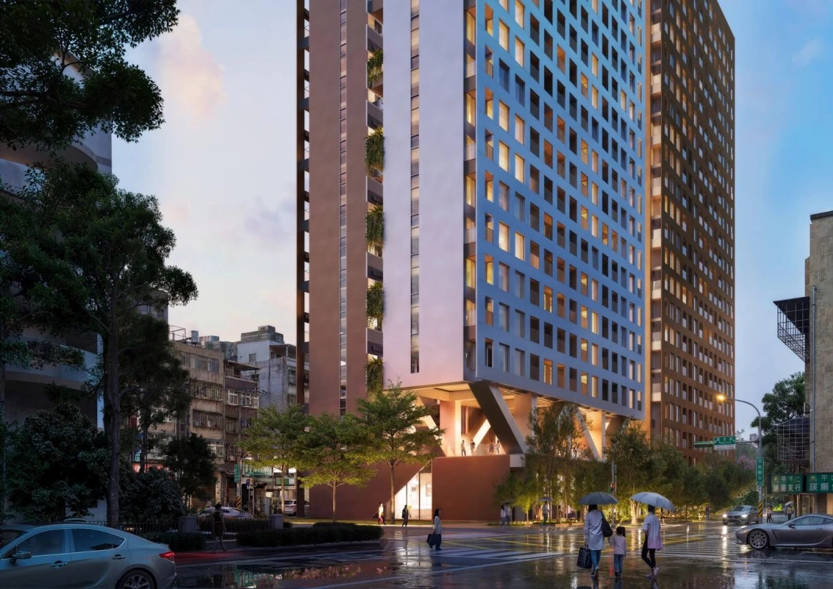 據統計,台北逾 70% 的住宅屋齡已超過 30 年,而許多 1974 年以前興建的建築也未符合現代耐震標準。OMA 並沒有完全拒絕高密度或高層住宅,而是透過量體錯動、垂直縫隙、公共平台與空中花園,重新組織高樓住宅與人的關係。四個板狀量體彼此交錯,形成一道道垂直開口。這些縫隙除了切割龐大的建築量體,也讓自然光與空氣能夠深入建築內部,創造更多採光與通風面。