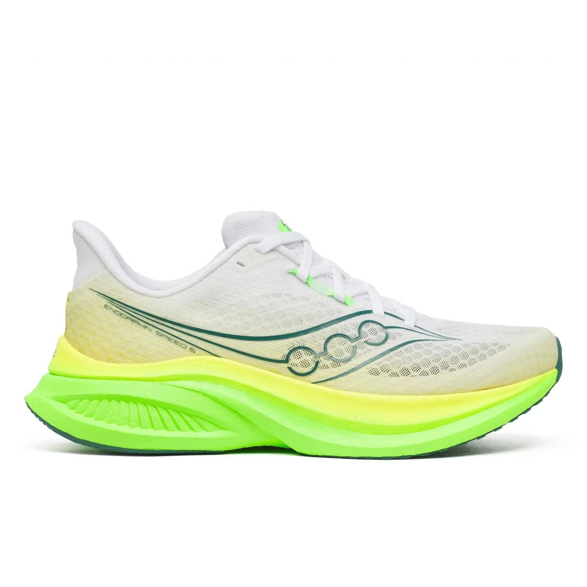 Saucony ENDORPHIN SPEED 5輕量競速跑鞋雪梨馬拉松配色，中性款，PWRRUN PB中底提供優越滾動與推進力，適合追求速度的跑者。
