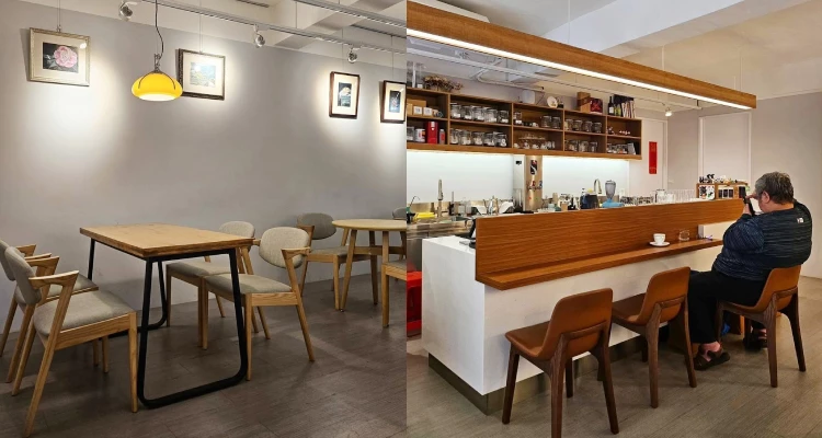 而這樣的感受，也與「拾壹」所在的位置格外契合。店家藏身在斜坡小巷裡的老公寓一樓，整面土黃色系的拼磚外牆，在午後微光下泛著近似焦糖般溫潤的色澤，映襯著店內淡雅舒服的白色調。這裡沒有熱鬧商圈的喧囂，只有偶爾經過的居民腳步聲，清幽而安靜，卻又不顯得疏離，反而多了一份貼近社區的自在感。彷彿「拾壹」本來就該安安靜靜地存在於這裡，成為巷弄日常的一部分。