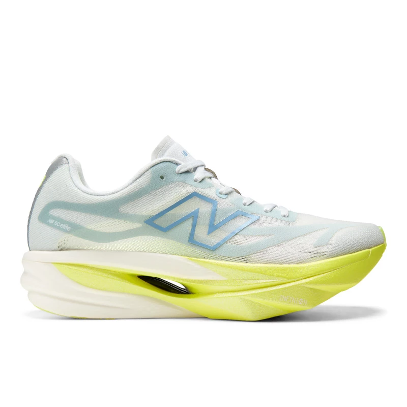 New Balance SC Elite v6男款深藍綠色,旗艦競速跑鞋,首次搭載最輕量Infinion泡棉與全新碳纖維推進板,透明輕量網布搭配FANTOMFIT科技。