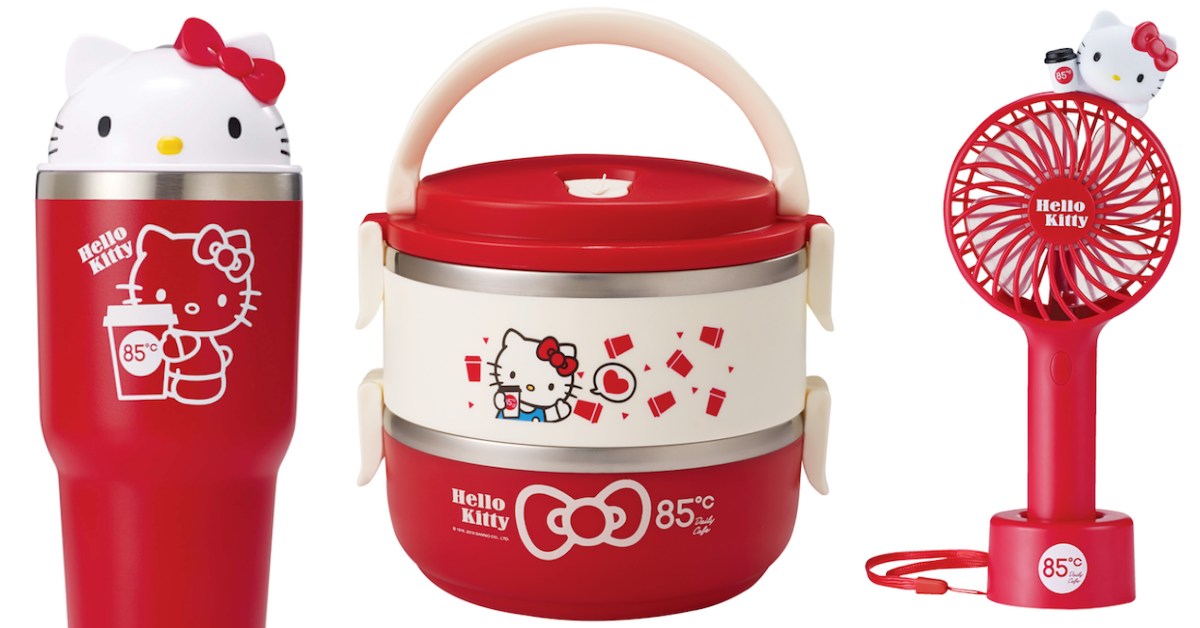 Kitty迷注意！《Hello Kitty》與《85度C》推出聯名造型冰杯、手持風扇