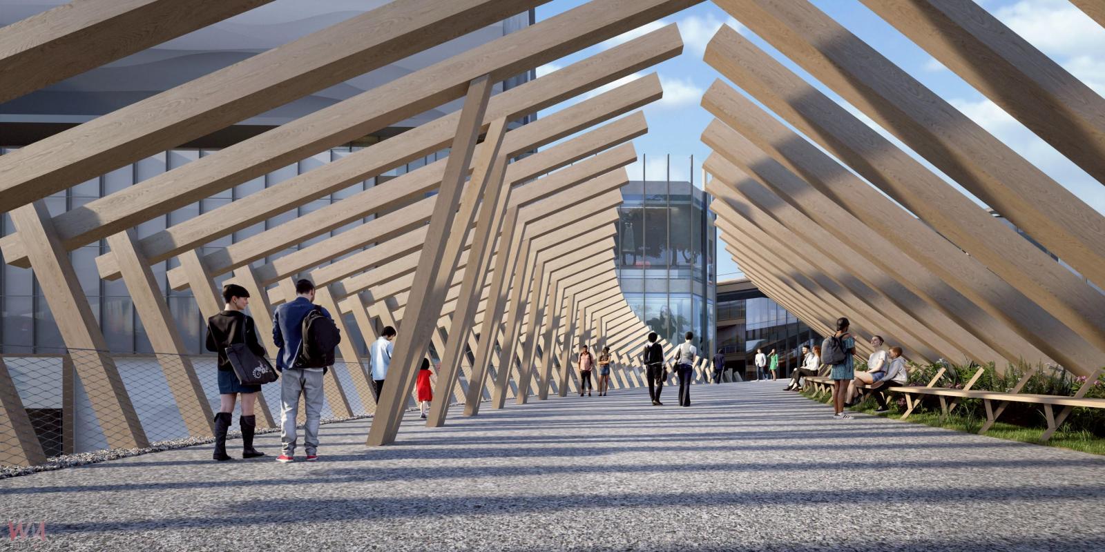 月亮灣長達 168 米的環形橋身、寬達 9 米的人行空間，不僅可以作為人潮動線使用，亦可舉辦展覽、特別活動，及夜間光影裝置。