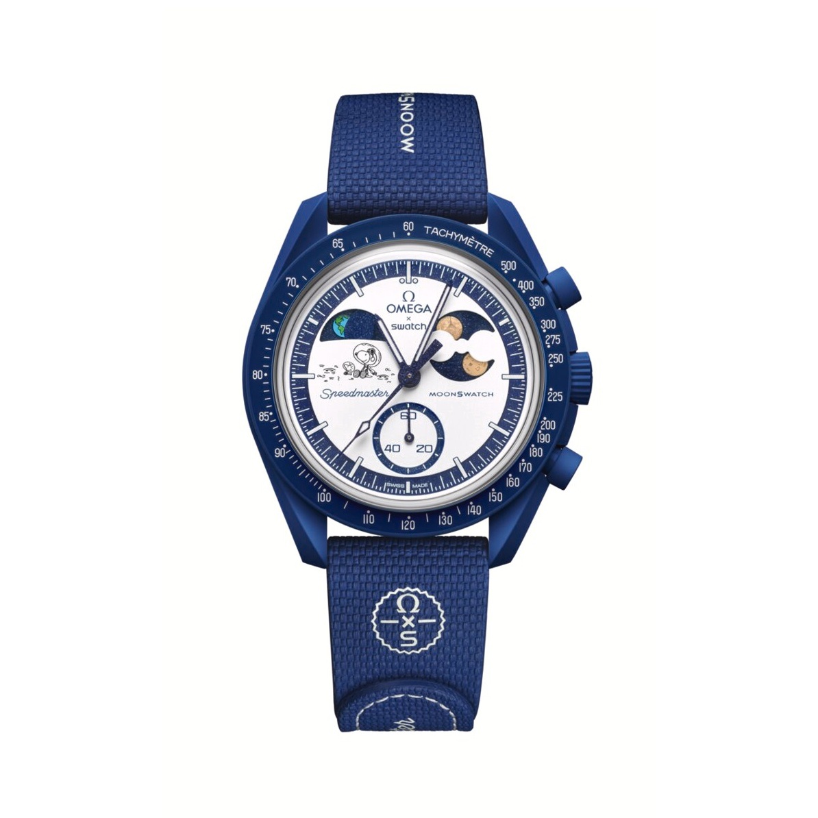 錶殼與錶圈皆採用 Swatch 專利的 Bioceramic 生物陶瓷材質,由天然蓖麻油提煉混合陶瓷製成,親膚、輕盈又具未來科技感。