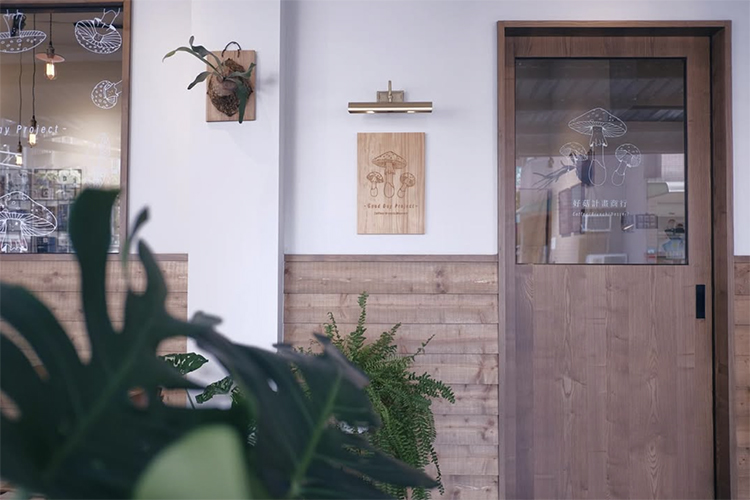 「Good Day Project 好菇計畫商行」,以日系療癒美學揉合「菇菇元素」構築其獨特魅力,店外低調木質門面加上一抹綠意與香菇插畫,吸引目光。