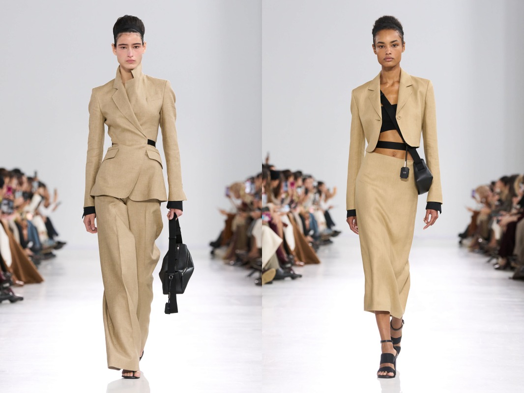 僅次於大衣，Max Mara 的套裝是品牌標誌性的單品。在本季設計師打破常規，用不對稱的門襟、截短的外套設計，呈現出套裝不同的可能性