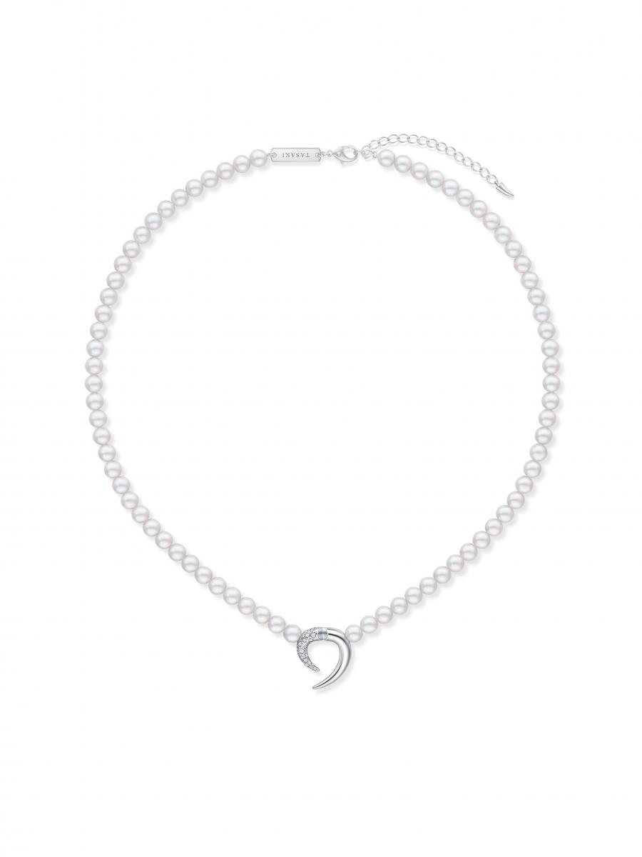 TASAKI danger horn plus diamonds pave  阿古屋珍珠與18K白金鑽石項鍊，價格 NTD 349,000。