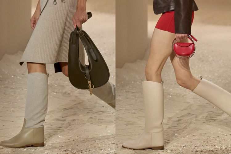 半月形肩背包與極迷你的手袋則以圓潤弧度呼應馬具精神，結構簡潔卻細節滿滿，換上全新比例與色調。