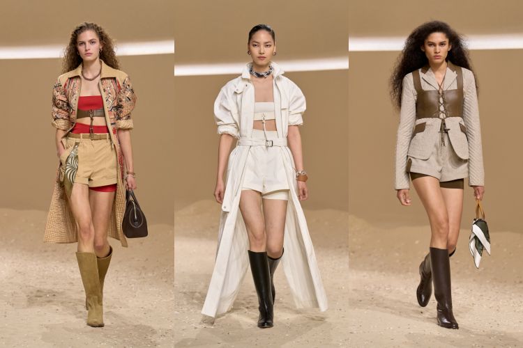 腰帶、綁繩與皮革細節在身形間游走，時而收束、時而放鬆，更加證明了，這位女騎士不是為了取悅誰而打扮，而是為了在世界裡自在馳騁。