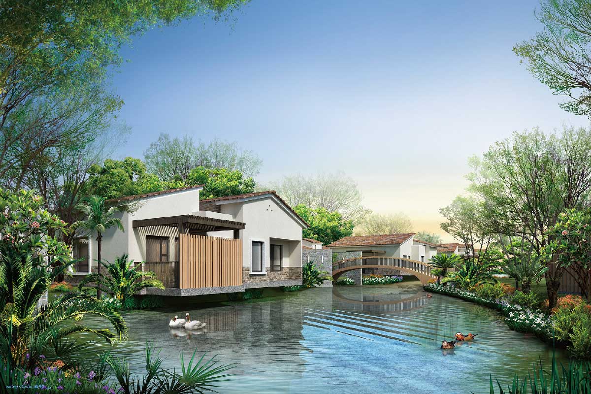 中央區主棟飯店將規劃 130 間客房,並設有會議室、酒吧、餐廳及無邊際泳池等機能空間。北區與南區合計 58 間獨棟別墅,包含單戶、雙併及三併等不同房型,皆設有獨立出入口與花園。設計上融入在地景觀語彙,轉譯安平蚵寮與魚簍等漁村意象,並透過蜿蜒水道串連各場域,讓入住者穿梭於綠意與水影之間,景致詩意盎然。