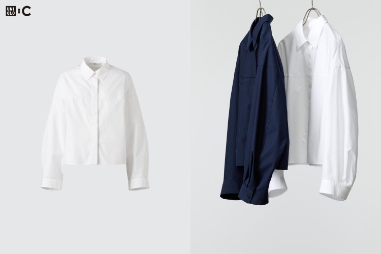 Uniqlo C系列以極簡線條與俐落輪廓著稱，這款棉質短版襯衫採用挺拔府綢面料，觸感輕盈卻不失結構，短版剪裁自然修飾腰線，顯瘦之外還能展現俐落比例。