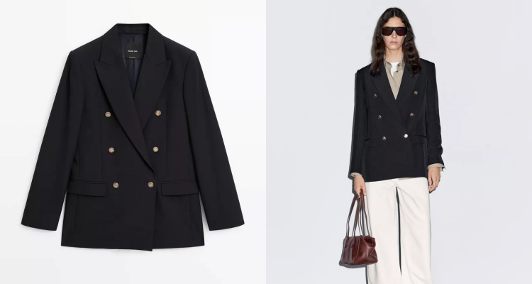 Massimo Dutti這款羊毛混紡西裝外套以俐落的剪裁搭配長袖設計，展現出專業又不失柔和的氣質，不論是搭配西裝褲或裙裝，都能輕鬆駕馭，展現現代職場女性的幹練與優雅。