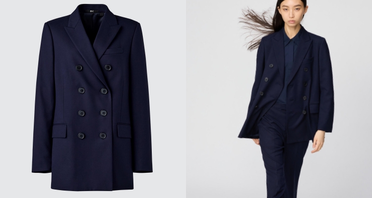 由創意總監Clare Waight Keller親自操刀打造的支線系列「Uniqlo：C」，完美展現了她標誌性的鬆弛美學風格，寬鬆且立挺的剪裁，不僅帶來極致的舒適感，更傳遞出自信且從容的行事態度。而這件海軍藍雙排釦西裝外套，無疑正是本季秋冬的代表作，
