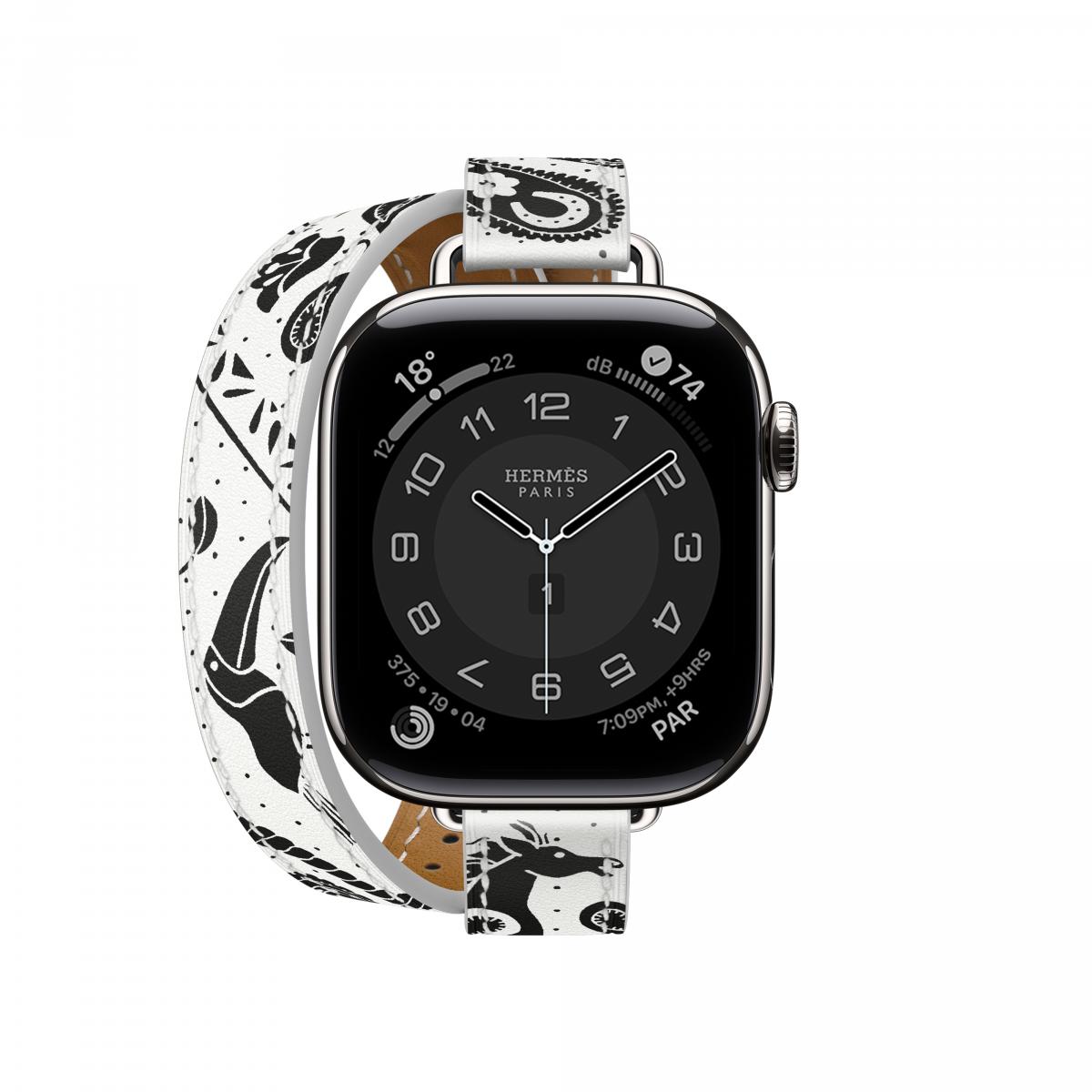 Series 11 錶殼，以及 Apple Watch Hermès 42 mm Animaux Bandana Attelage Double Tour 錶帶，價格 NTD&nbsp;54,000（包含錶殼加錶帶），單售錶帶價格 NTD&nbsp;21,500。