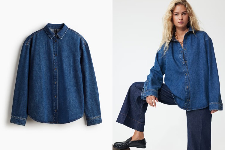 與IU接近款的這件牛仔襯衫採用中磅丹寧布料製成，版型略為寬鬆，率性自在的街頭氛圍。細緻洗色營造出自然層次感，經典襯衫領與鈕扣設計讓整體更顯俐落。