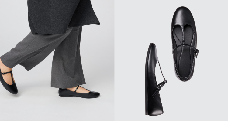 國民品牌Uniqlo,以超親民的599元價格,讓當紅的芭蕾舞鞋趨勢,輕鬆成為你、我秋冬衣櫥中的百搭必備單品。這雙黑色平底鞋,以T字帶設計為亮點,搭配彈性鬆緊帶,不只穿脫毫不費力,鞋底還具備了緩震效果,讓人走路時,每一步都能感受到輕盈與舒適。