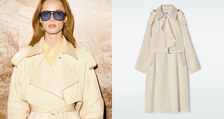 雖然每次穿上淺色衣服，總會邊走邊擔心哪裡會不會不小心弄髒，但不得不說，這件COS米白色長版風衣太帥氣了吧！雙手一插口袋、肩上隨意揹著Hobo大包，再踩上一雙高跟鞋走在街上，風衣的下擺隨步伐微微擺動，整個人都散發出一種不經意的率性感。