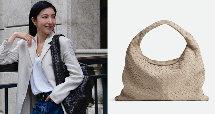 楊謹華肩上揹的BV「Hop」系列包包,簡直是低調奢華的最佳代言。以經典Intrecciato編織工藝打造,全包選用柔軟小牛皮,觸感細膩、高級感自然流露。外型雖簡潔俐落,但因材質與手工細節的層次堆疊,整體質感瞬間提升。