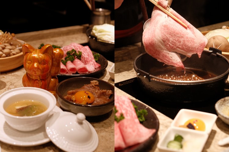 」以熊本A5和牛為主角，集結肋眼、牛小排與霜降三大部位，油花在鍋中與甘醇醬汁相融
