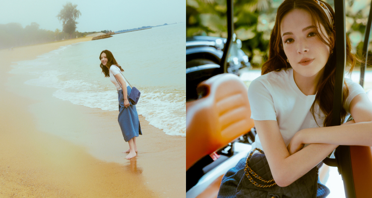 時髦的日常裝扮，不論是踩在沙灘上感受海風吹拂的寧靜，還是漫步於熱鬧街頭與市集間大啖在地小吃，無疑都散發出瑋甯特有的自在魅力。