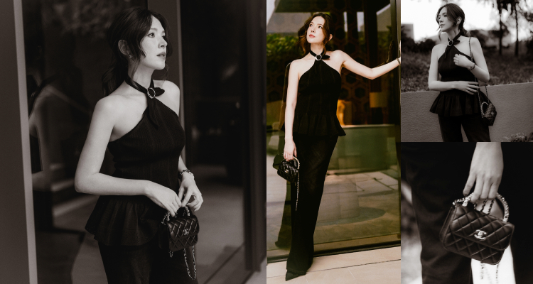 隨著夜幕低垂，全球重要媒體與時尚名人齊聚一堂，準備參加Chanel精心策畫的米其林晚宴。受邀出席的瑋甯，也因應場合換上更具正式感的繞頸連身褲，鎖骨前的圈型水鑽金屬裝飾，低調閃耀、散發精緻奢華氛圍。