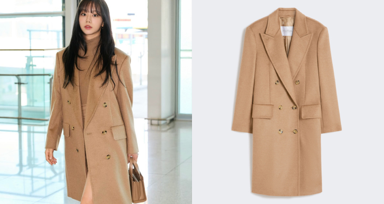 惠利抵達機場時，身上穿的正是「Olimpia」西裝外套的延伸設計—長版大衣款式。延續原本俐落的剪裁語彙與駝色經典，長大衣設計，則為此系列更添一份瀟灑氣勢與高級氛圍。