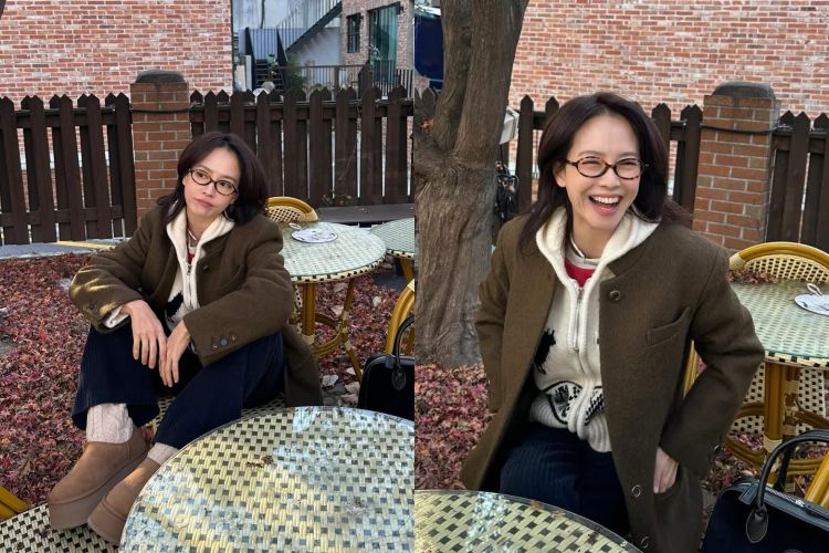 想穿的舒服又有質感，不妨參考宋智孝這套秋日休閒感的公式。外層選擇一件軍綠色大衣，版型偏挺，能穩住整體比例，也替寬鬆的內搭增加俐落感。