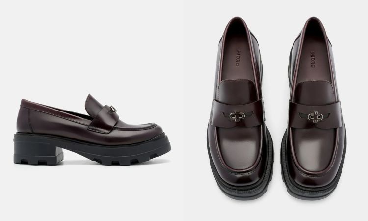 Pedro這款全新深酒紅樂福鞋，以光澤細膩的皮革結構搭配俐落金屬字母飾件，散發低調卻耐看的復古質感，讓整體更具識別度。