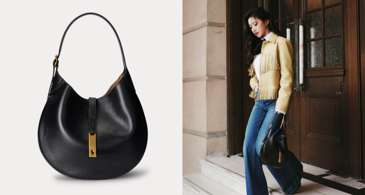 身為Ralph Lauren的好友大使，朱珠也經常揹著這款由義大利皮革工坊精心打造的 Polo「ID」單肩包系列。包款採用空間寬敞的雙隔層馬鞍輪廓設計，肩帶處略微凸起的弧形細節，以及彈性的黏合麂皮內襯結構，都完美展現品牌標誌性的馬術風格精髓。