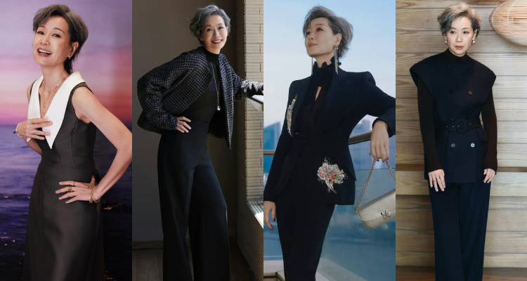 雖然筆者我本身不是黑色愛好者，但的確穿上身，立刻就會有種非常俐落且優雅的風範感產稱，而葉童，便時常巧妙運用具有深或淺的黑色調或一些裝飾細節點綴，增加服裝上的層次，進而強化自己的身形線條。