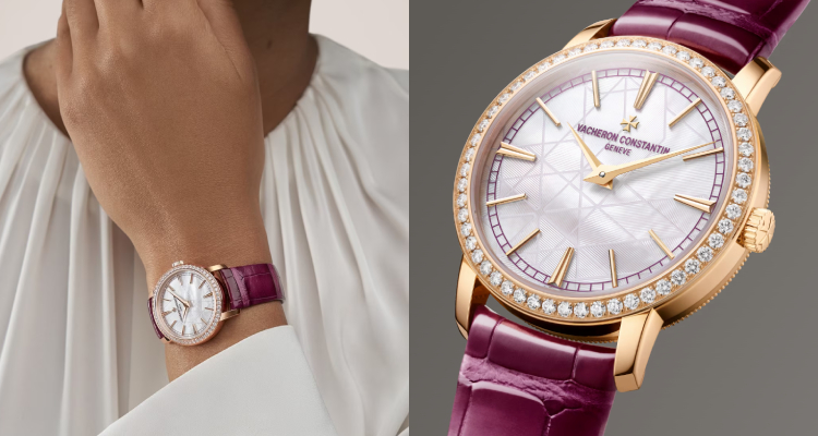 這款粉紅金腕錶是為慶祝Vacheron-Constantin江詩丹頓270週年特別打造的限量作品。珍珠母貝錶盤上巧妙雕刻了馬爾他十字圖案，搭配手動上鏈機芯，低調地呈現週年紀念的意義，細膩工藝讓人一眼就能感受到品牌的精湛巧思。
