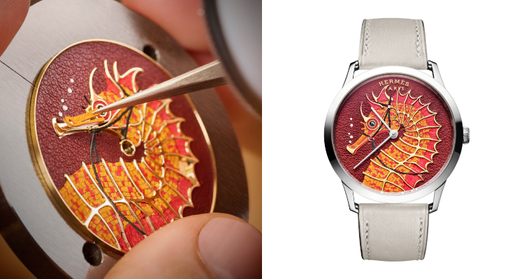 Hermès腕錶最令我佩服的，莫過於其精湛的工藝。每每看到工匠大師們將細膩技藝層層堆疊，最終呈現出完整面盤的瞬間，真可說是集結所有匠心藝術的極致展現。而且在主題創意上的發揮，也總是充滿著驚喜與天馬行空的巧思。