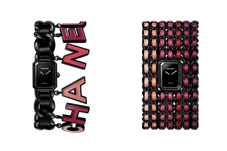 Blush 系列把彩妝的語言帶進製錶，粉紅漸層在黑色背景上暈染，如夜色中的霓虹。從普普藝術到超現實主義，色彩不再只是裝飾，而成為情緒的載體。手鐲錶以多排漸層皮革交錯金屬鍊帶，像唇彩在唇間層層疊擦；吊墜錶則讓「CHANEL」字母在腕間搖曳，時間彷彿隨之擺動。此系列讓腕錶不只被閱讀，而是被感受。它證明，時間可以有情緒、有態度，也可以像彩妝一樣，為女性的每一天增添不同色調。