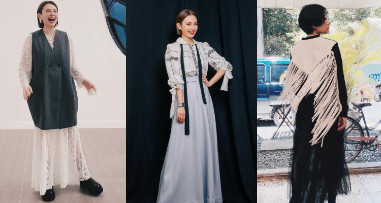 魏如萱擅長用輕盈的層次感讓造型更活潑，例如襯衫外搭針織背心，或洋裝內搭薄上衣、流蘇外套搭配黑紗裙...等，透過這樣的穿法，能讓身形線條拉出長、短比例，於視覺上更有節奏感。