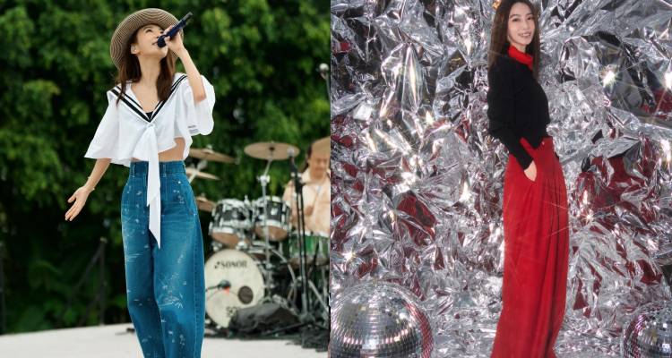 在比例營造上，Hebe田馥甄特別擅長運用「高腰寬褲」作為穿搭關鍵，巧妙拉長並修飾腰部以下的身形線條。她常選擇高腰設計的錐形牛仔寬褲或西裝寬褲，自然勾勒腰身之餘，也讓雙腿比例瞬間延伸，使整體視覺更顯俐落輕盈，也淡化年齡感。