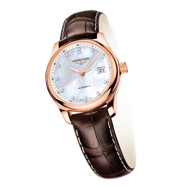 Longines 巨擘系列玫瑰金鑲鑽女錶,145,200元。