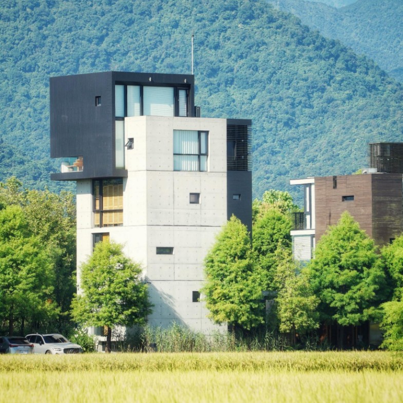 宜蘭冬山河民宿推薦「呆宅住所」！清水模工業風建築，落羽松池畔造景很加分